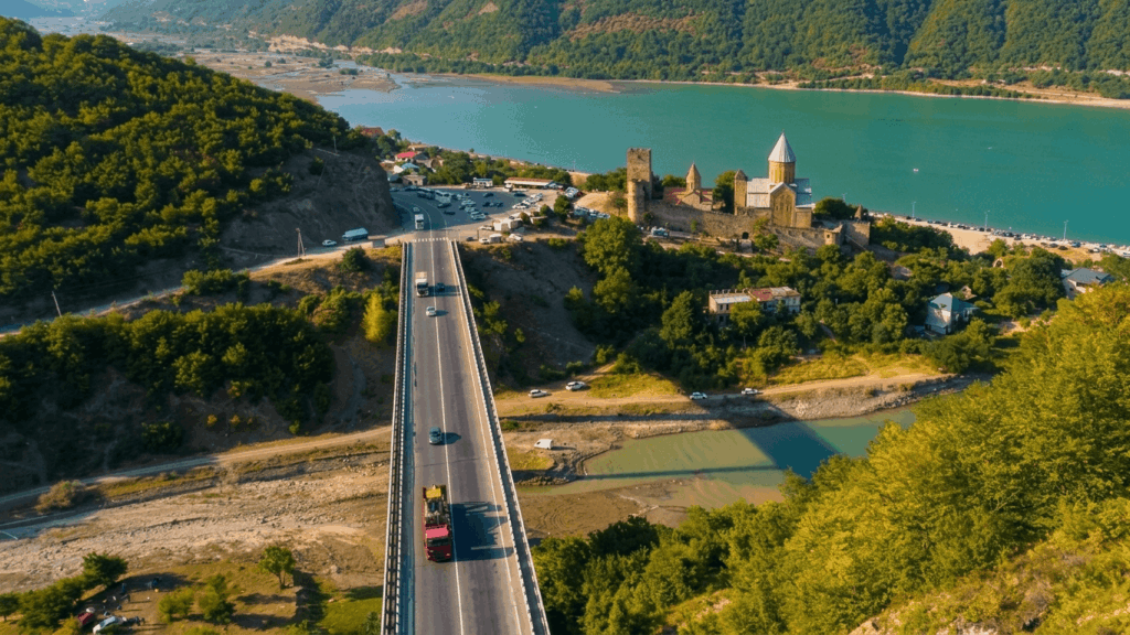 Ananuri Fortress and Zhinvali Reservoir panoramic view Georgia