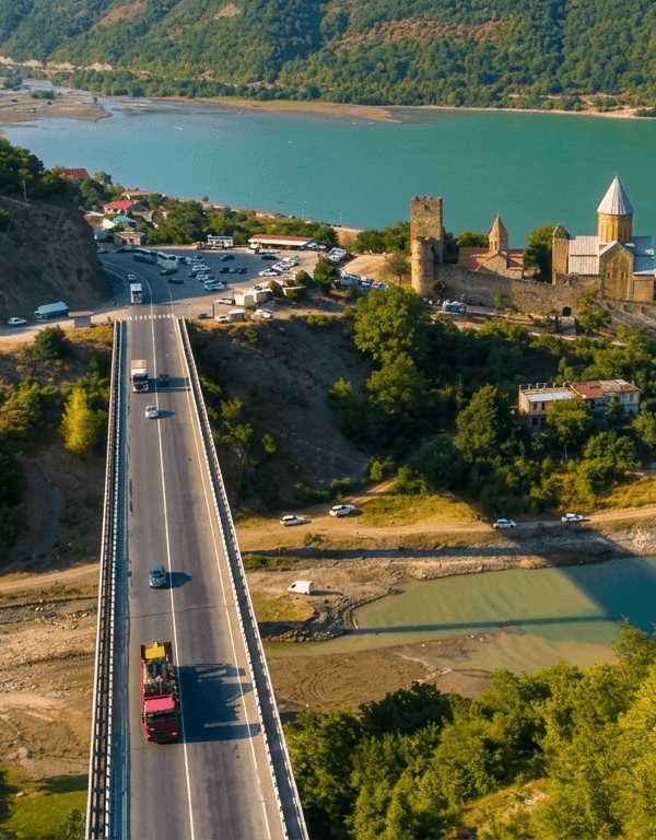 Ananuri Fortress and Zhinvali Reservoir panoramic view Georgia