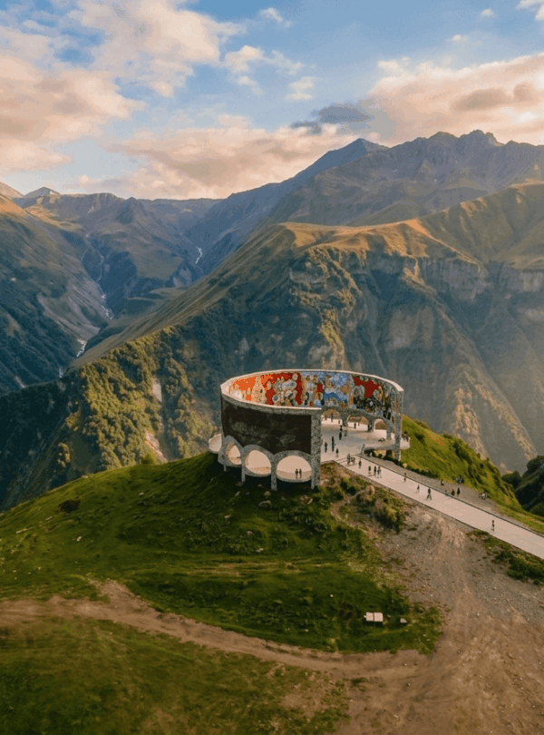 Gudauri Friendship Monument panorama view Caucasus mountains