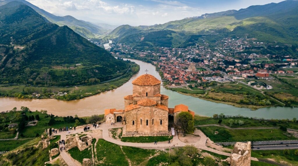 jvari monastery aerial view in mtskheta georgia